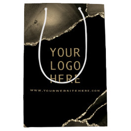 Sacola Para Presentes Média Elegante Preto Dourado Age Seu Logotipo Aqui, Gif 