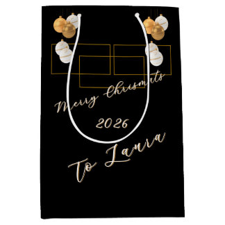 Sacola Para Presentes Média Elegante Preto e Dourado Feliz Natal Personalizado