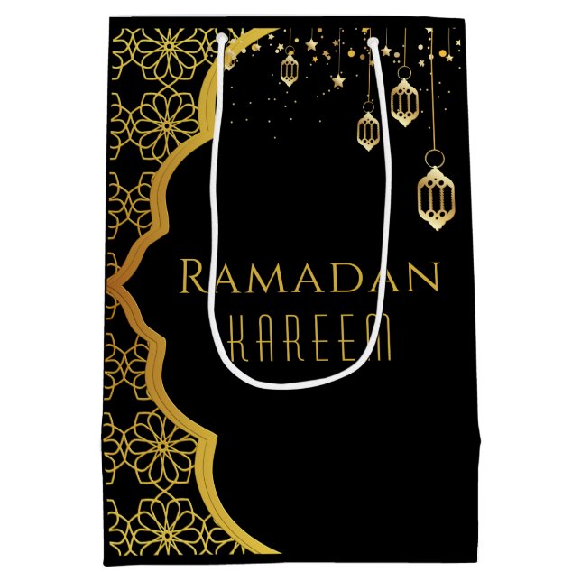 Sacola Para Presentes Média Elegante Ramadan Kareem Black Medium Gift Bag (Verso)
