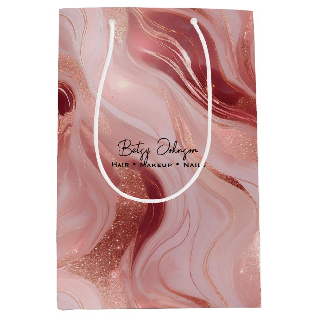 Sacola Para Presentes Média Elegante Rosa Dourado e brilhante marcado (Frente)