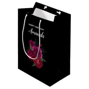Sacola Para Presentes Média Elegante Rosa Floral Buquê Magenta Aniversário