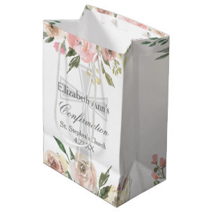 Sacola Para Presentes Média Elegante Rosa Floral Festa de Confirmação Personal