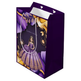 Sacola Para Presentes Média Elegante Roxo Quinceañera Girl Art