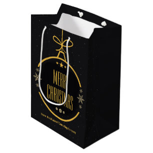 Sacola Para Presentes Média Elegante Saco de Natal Personalizado Preto e Doura