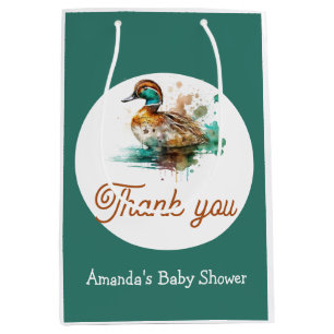 Sacola Para Presentes Média Elegante Verde Frame Mallard Duck Chá de fraldas