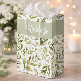 Sacola Para Presentes Média Elegante Verde Salvia Francês Campo Monograma Azei