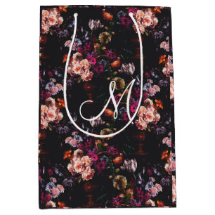 Sacola Para Presentes Média Elegante Vintage Dark Moody Burgundy Floral