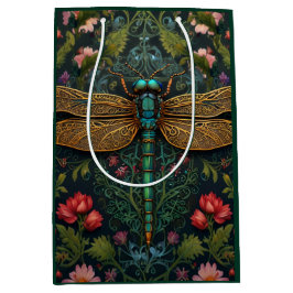 Sacola Para Presentes Média Elegante Vintage dragonfly boho botânico