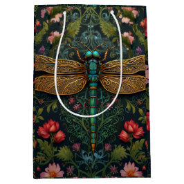 Sacola Para Presentes Média Elegante Vintage dragonfly boho botânico