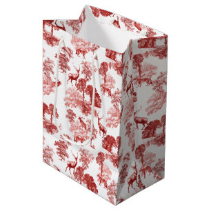 Sacola Para Presentes Média Elegante Vintage Red Country Toile Deer