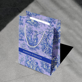 Sacola Para Presentes Média Elegante vintage toile de jouy azul roxo