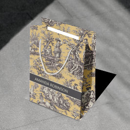 Sacola Para Presentes Média Elegante vintage, Torre de Jouy amarelo preto