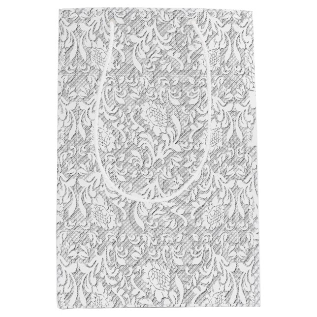 Sacola Para Presentes Média Elegante White Lace (Frente)