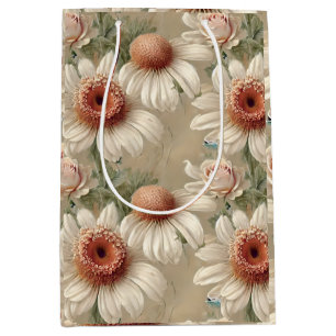 Sacola Para Presentes Média Elegantes Margaridas Florais Brancas