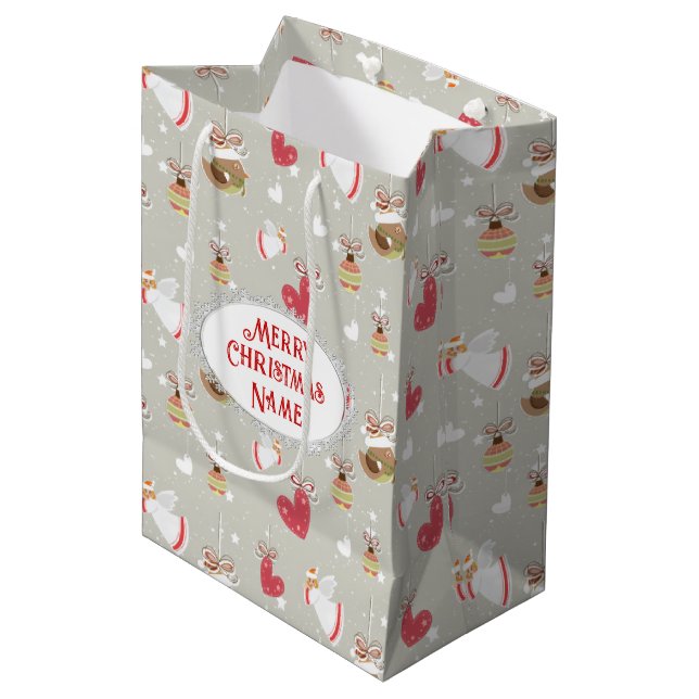 Sacola Para Presentes Média Elementos de Natal Anjos Passarinhos (Frente inclinada)