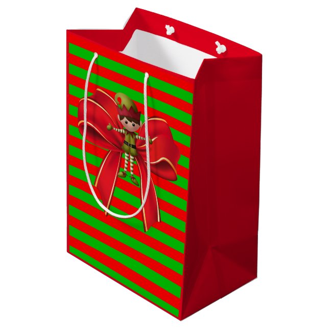 Sacola Para Presentes Média Elf de Bagas de Presente de Natal (Verso inclinado)