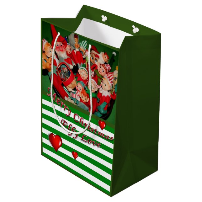 Sacola Para Presentes Média Elf de Bagas de Presente de Natal (Verso inclinado)
