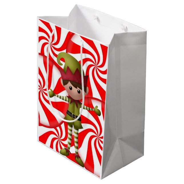 Sacola Para Presentes Média Elf de Bagas de Presente de Natal (Verso inclinado)