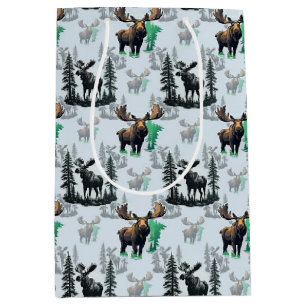 Sacola Para Presentes Média Elk Moose Antlers Deer Pattern Design