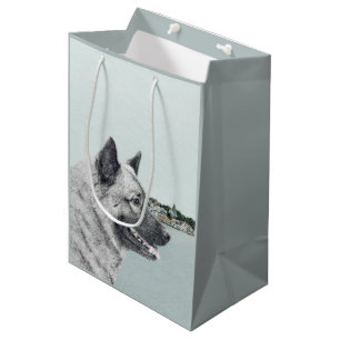 Sacola Para Presentes Média Elkhound norueguês na pintura da vila - Arte canin