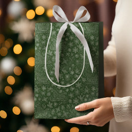 Sacola Para Presentes Média Emerald Green Doodle Natal Sleigh Patterno