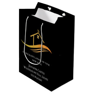 Sacola Para Presentes Média Empresa Imobiliária Personalizada Chic Black Doura