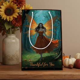 Sacola Para Presentes Média Enchanted Autumn Fairy Thanksgiving Fantasy Art