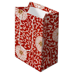 Sacola Para Presentes Média Enfeite Chinês Owen Jones Floral Vermelho Branco
