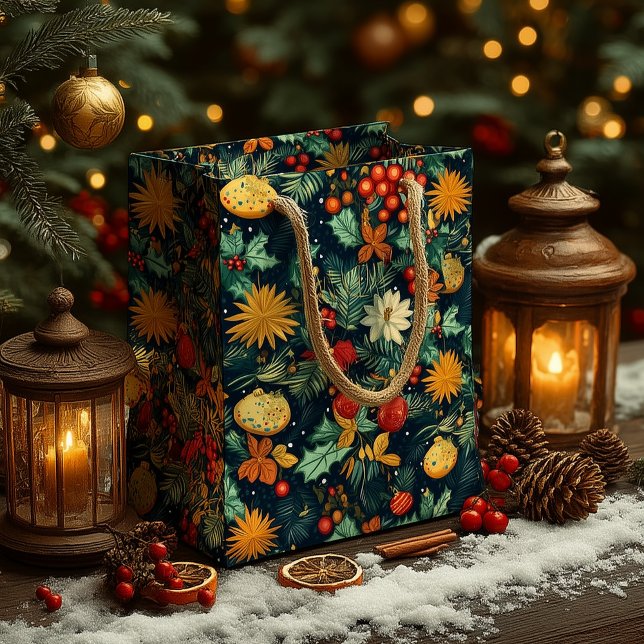 Sacola Para Presentes Média Enfeites de Natal com Área para Nome  (Criador carregado)