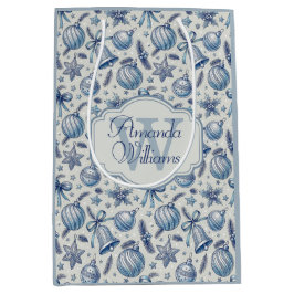 Sacola Para Presentes Média Enfeites de Natal com Monograma Personalizado em T