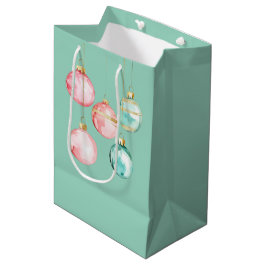Sacola Para Presentes Média Enfeites de natal Dourados Cor-de-Rosa Chic Mint
