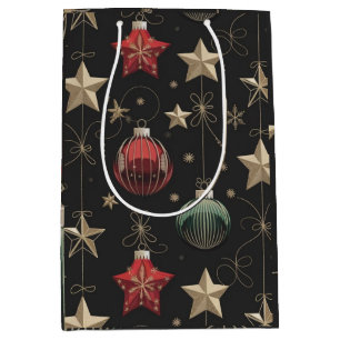 Sacola Para Presentes Média Enfeites de natal e Ouro de luxo