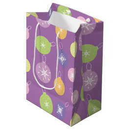 Sacola Para Presentes Média Enfeites de Natal Pastel Flocos de Neve Violeta  