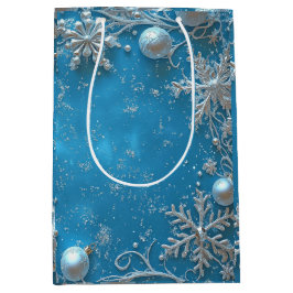 Sacola Para Presentes Média Enfeites de Neve Brilhantes de Natal