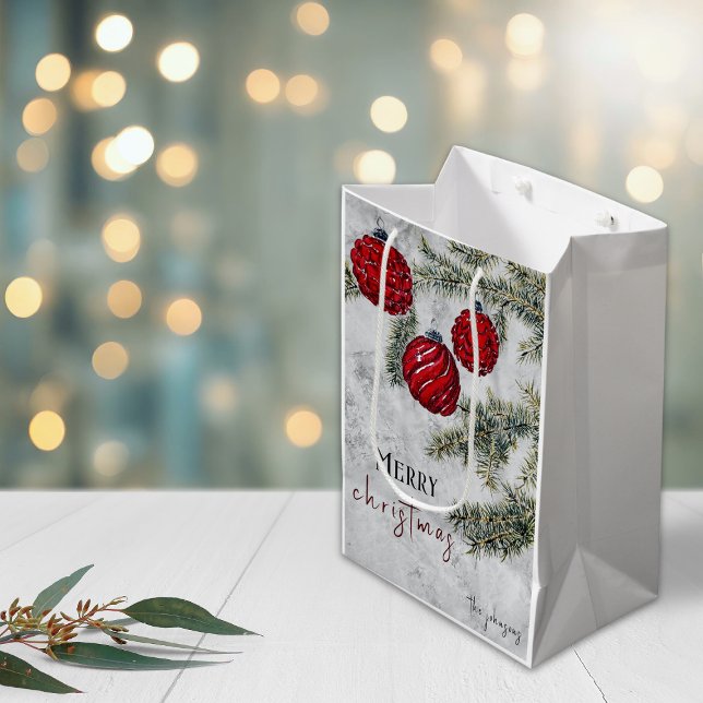 Sacola Para Presentes Média Enfeites de pinheiro de Natal (Criador carregado)