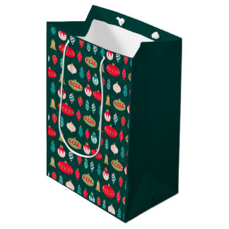 Sacola Para Presentes Média Enfeites de Rabisco Retro em Vermelho Verde Rosa D