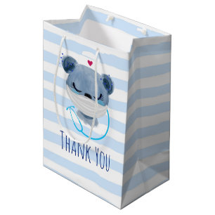 Sacola Para Presentes Média Enfermeira de Urso Bonito Vestindo uma Máscara Méd