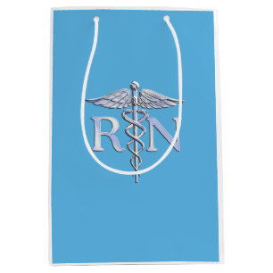 Sacola Para Presentes Média Enfermeiro Registrado RN Caduceus em Pastel Blue