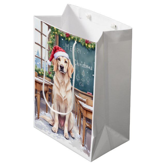 Sacola Para Presentes Média English Setter Cozy Classroom Teacher Santa (Frente inclinada)
