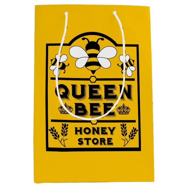 Sacola Para Presentes Média Engraçada Rainha de Mel Apiary Bee (Frente)