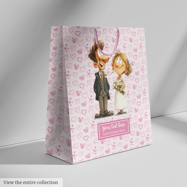 Sacola Para Presentes Média Engraçado Cartoon Casamento de Presente Bag Noiva  (Funny Cartoon Wedding Gift Bag Bride Groom Humor)