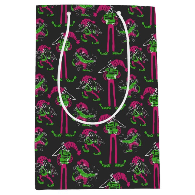 Sacola Para Presentes Média Engraçado Elf Gnomo de Natal (Frente)