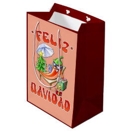 Sacola Para Presentes Média Engraçado Feliz Navidad, Feliz Natal Feliz Chili