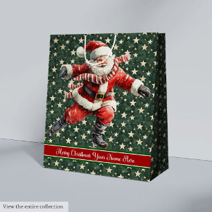 Sacola Para Presentes Média Engraçado Noel Claus Skating Holiday Bag