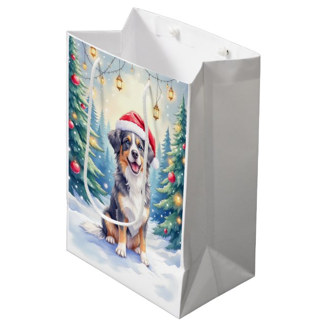 Sacola Para Presentes Média Entlebucher Mountain Dog Snowy Forest Santa (Frente inclinada)