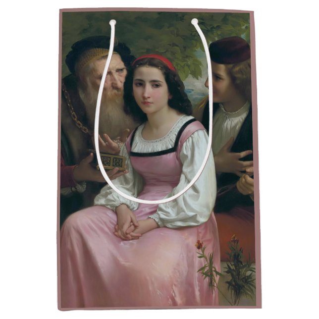 Sacola Para Presentes Média Entre Riqueza e Amor (por Bouguereau) (Frente)