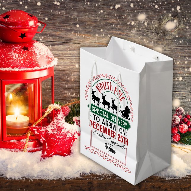 Sacola Para Presentes Média Entrega Especial do Polo Norte (Criador carregado)