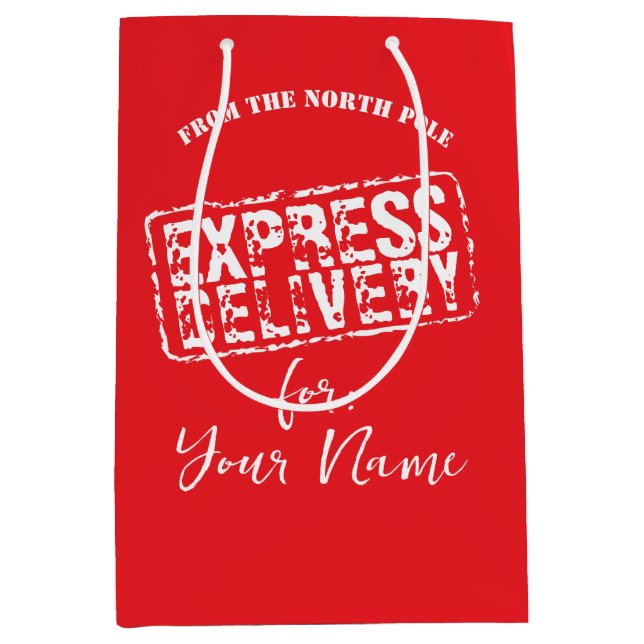 Sacola Para Presentes Média Entrega expressa do Natal personalizado do Polo No (Frente)