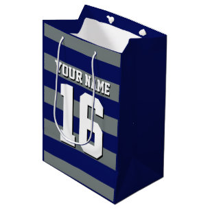 Sacola Para Presentes Média Equipe de carvão azul marinho Jersey Preppy Stripe