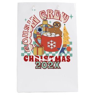 Sacola Para Presentes Média Equipe de Natal de primos retrô combinando para cr